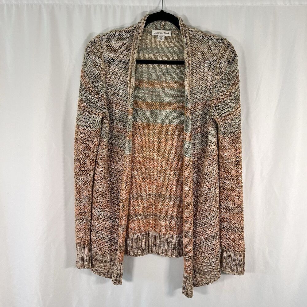 Coldwater Creek Cardigan Women's XS Beige Open Knit Long Sleeve Open Front